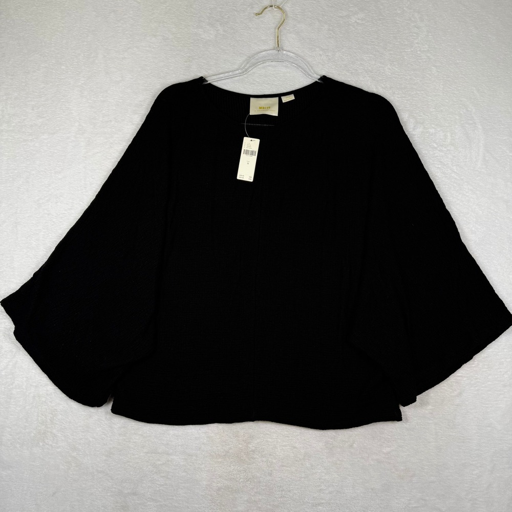 Maeve Anthropologie Black Batwing Waffle Knit Top Medium New With Tags